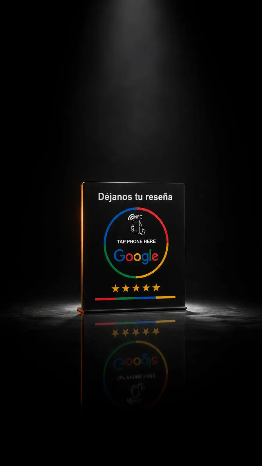 Detalle de la placa NFC de reseñas de Google